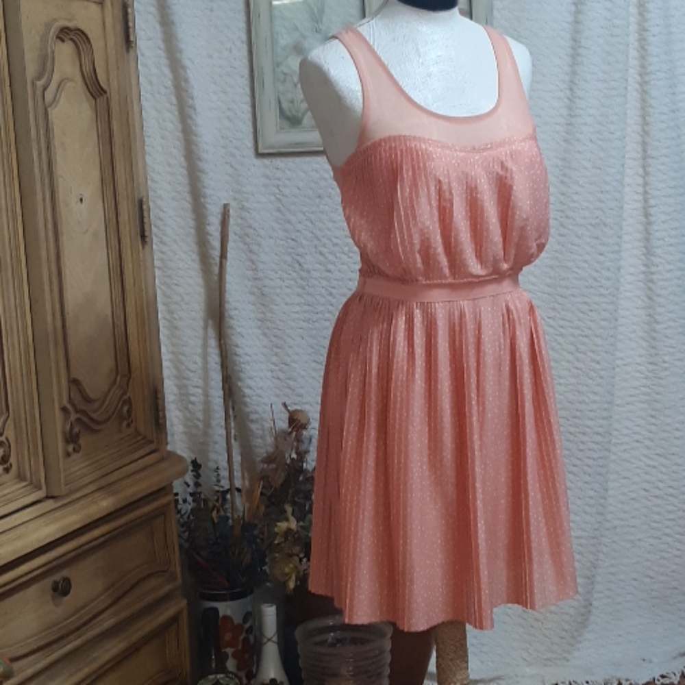Women's Dress Sz Small Tennis LC Lauren Conrad Peach Coral pokadot dress B9